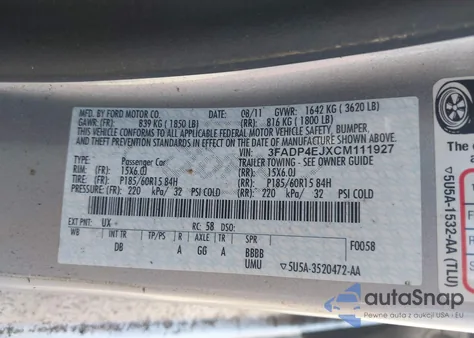 2012 Ford Fiesta Se from USA, damaged, VIN 3FADP4EJXCM111927